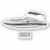 モーターボート漫画イラストレーション シール (正面)