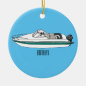 モーターボート漫画イラストレーション セラミックオーナメント (正面)