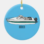 モーターボート漫画イラストレーション セラミックオーナメント (裏面)