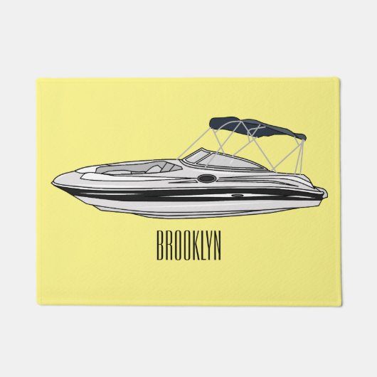 モーターボート漫画イラストレーション ドアマット (正面)