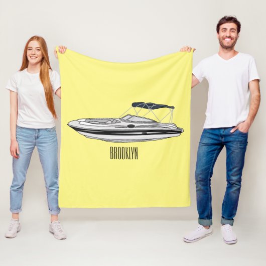 モーターボート漫画イラストレーション フリースブランケット (インサイチュ)