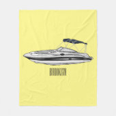 モーターボート漫画イラストレーション フリースブランケット (正面)