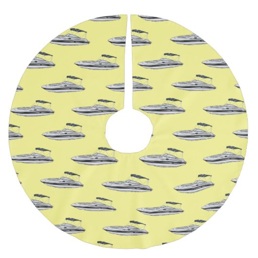 モーターボート漫画イラストレーション ブラッシュドポリエステルツリースカート (正面)