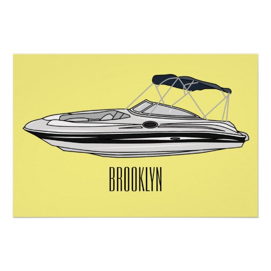 モーターボート漫画イラストレーション ポスター (正面)