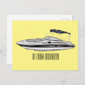 モーターボート漫画イラストレーション ポストカード (正面/裏面)