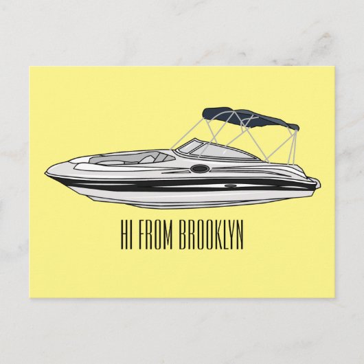 モーターボート漫画イラストレーション ポストカード (正面)