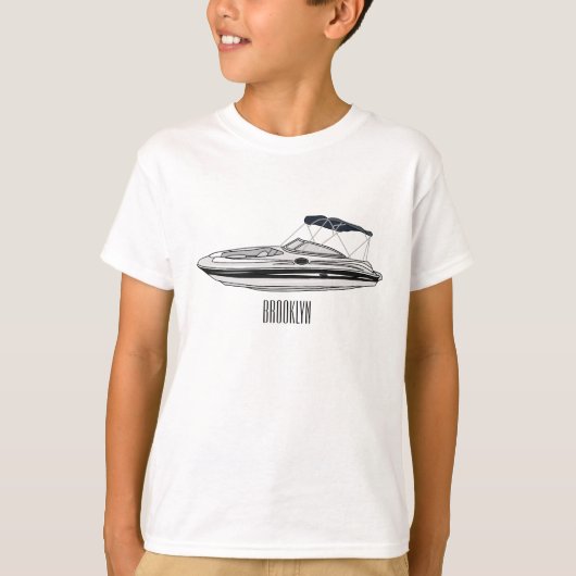 モーターボート漫画イラストレーション Tシャツ (正面)
