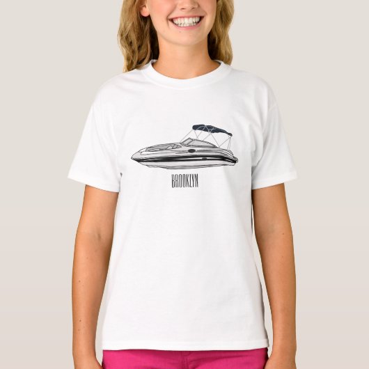 モーターボート漫画イラストレーション Tシャツ (正面)