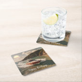 モーターボート誕生日 スクエアペーパーコースター (インサイチュ)