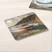 モーターボート誕生日 スクエアペーパーコースター (アングル)