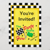 モーターレース ブラック＆ホワイト チェッカーフラグ 招待状 (正面/裏面)