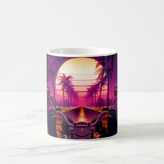 モーター付き80年代のレトロな未来的なSF背景 コーヒーマグカップ (中央)