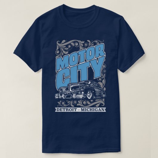 モーター都市デトロイトミシガン州クラシックな車米国のティー Tシャツ (デザイン正面)