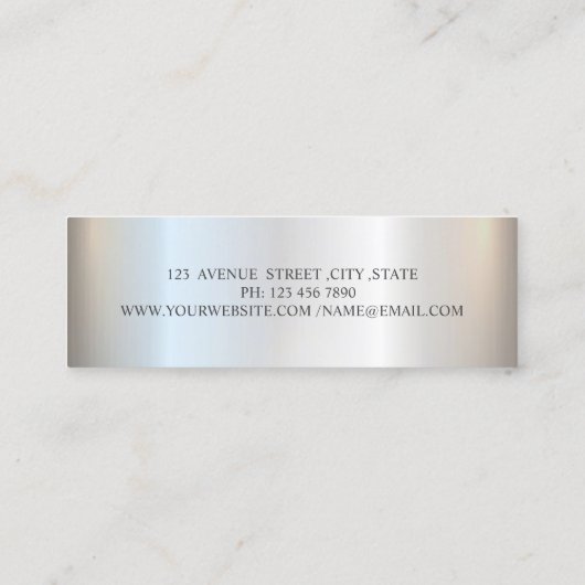 モーダーエレガント、シルバーのブラシのストローク、まつげ、メイクアップ スキニー名刺 (裏面)