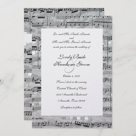 モーツァルトおよび真珠音楽結婚式招待状 招待状 (正面/裏面)