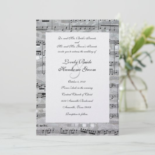モーツァルトおよび真珠音楽結婚式招待状 招待状 (スタンド正面)