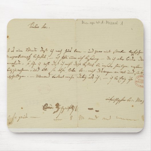 モーツァルトからのフリーメーソン会員への手紙、1786年1月 マウスパッド (正面)