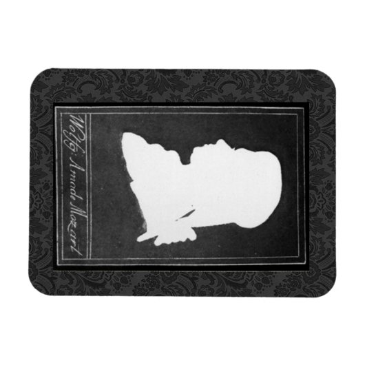 モーツァルトプロファイル紙切り出しホワイトオンブラック マグネット (横)