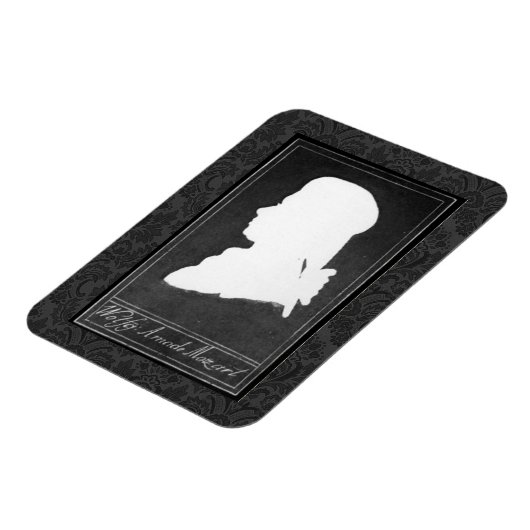 モーツァルトプロファイル紙切り出しホワイトオンブラック マグネット (左側)