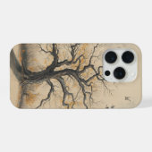 モーディーな秋の木のシルエット ヴィンテージ風の自然芸術 iPhoneケース (裏面横)
