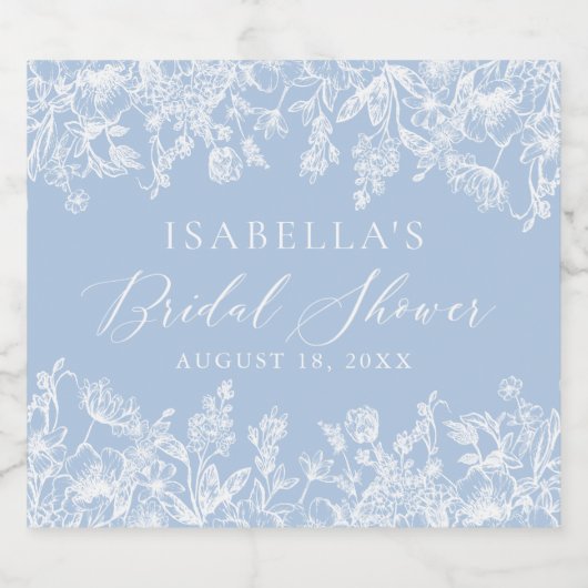 モーデルダスティーエレガントブルーブルーフローラブライダルシャワー スパークリングワインラベル (シングルラベル)