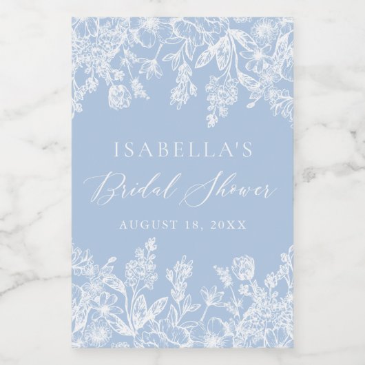 モーデルダスティーエレガントブルーブルーフローラブライダルシャワー ワインラベル (シングルラベル)