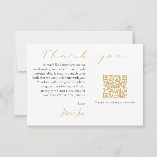 モード結婚の写真と記憶金ゴールドQRコード サンキューカード (正面)