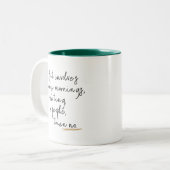 モーニングおもしろいミニマリストタイポグラフィ ツートーンマグカップ (正面左)