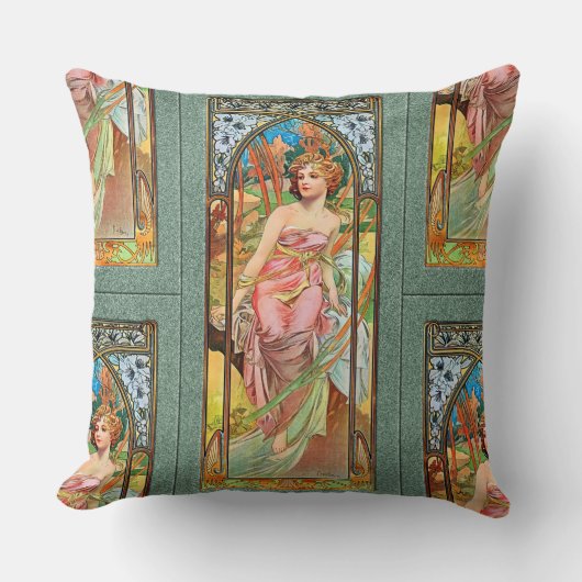 モーニングアウェイクニングバイアルフォンスミュシャ装飾用クッション クッション (正面)