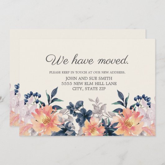 モーニングアナウンスコーラルピンクブルーフローラ 案内状 (正面/裏面)