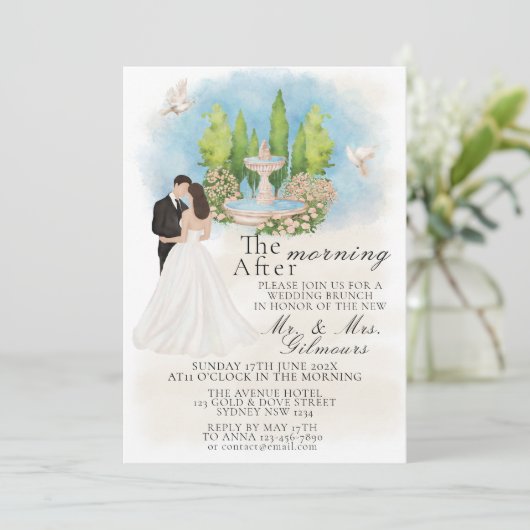 モーニングアフターエレガントファウンテンブライド&グルームドーブ 招待状 (スタンド正面)