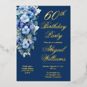 モーニングエレガントグロリズブルーフローラ60誕生日 箔招待状 (正面)
