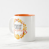 モーニングカボチャ秋ウォーターカラーコーヒーマグ ツートーンマグカップ (正面左)