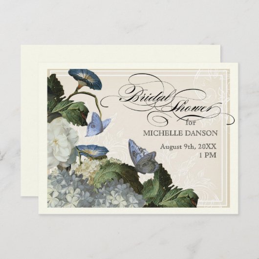 モーニンググローリーアジサイ – ブライダルシャワーポストカード インビテーションポストカード (正面/裏面)
