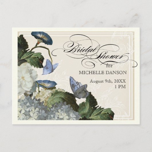 モーニンググローリーアジサイ – ブライダルシャワーポストカード インビテーションポストカード (正面)