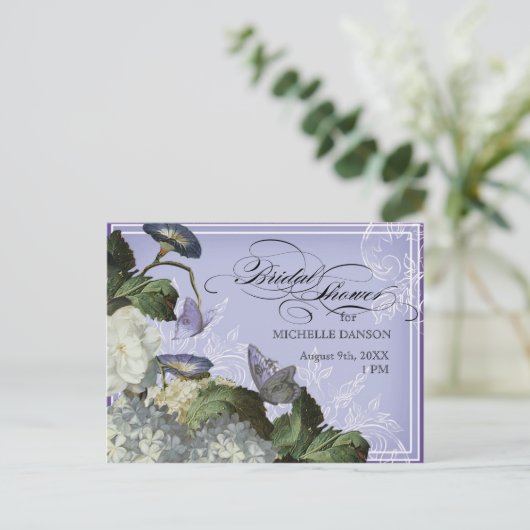 モーニンググローリーアジサイ – ブライダルシャワーポストカード インビテーションポストカード (スタンド正面)