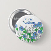 モーニンググローリーウォーターカラー花ナース名タグ 缶バッジ (正面&裏面)