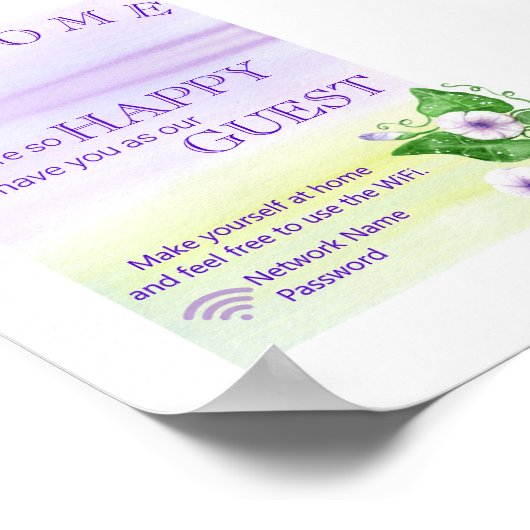 モーニンググローリーフラワーウェルカムゲストWifiパスワード ポスター (角)