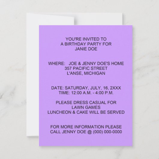 モーニンググローリーフラワーズバースデーパーティ招待状 招待状 (裏面)