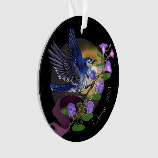 モーニンググローリーブルージェイ名前をカスタムする オーナメント (正面)