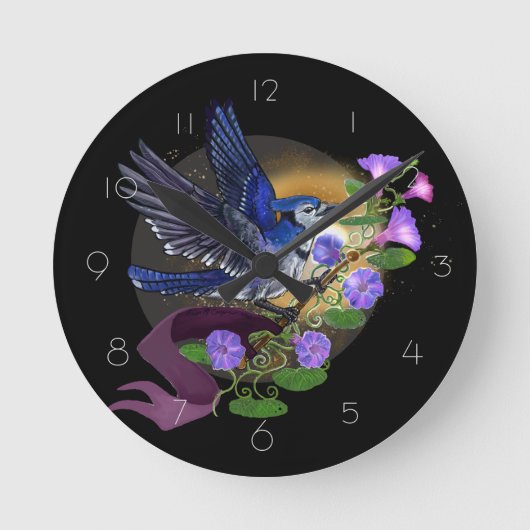 モーニンググローリーブルージェイ ラウンド壁時計 (正面)