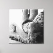 モーニングコーヒーを楽しむ女性 鉛筆画アート キャンバスプリント (正面)