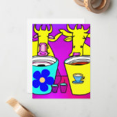 モーニングコーヒーを飲む牛 ノートカード (正面/裏面インサイチュ)