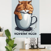 モーニングコーヒーキャットポスター – Mood おもしろい Wall Art ポスター (ホームオフィス)