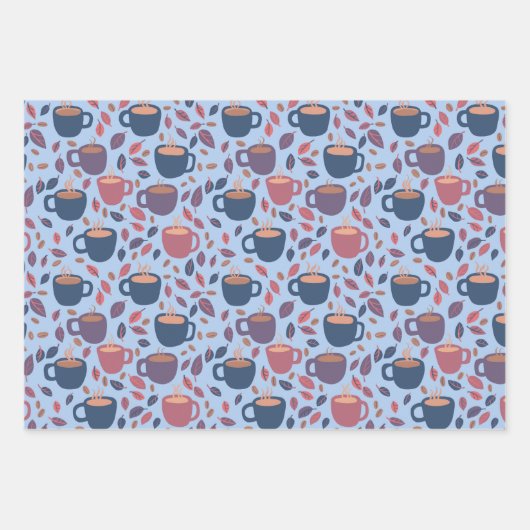 モーニングコーヒーキュートカラフルパステルギフトセット ラッピングペーパーシート (正面3)