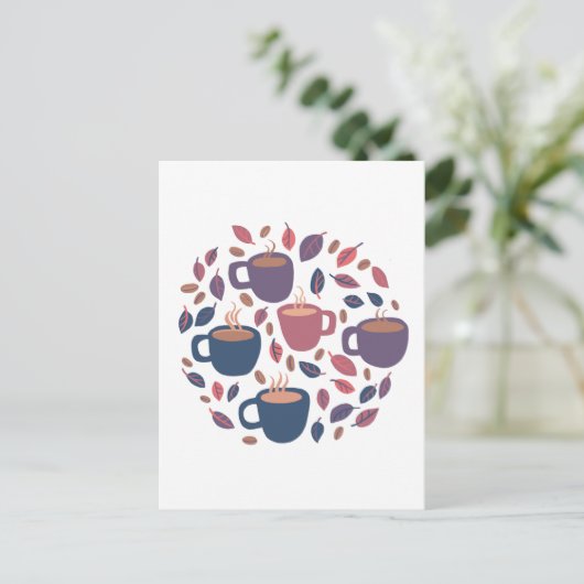 モーニングコーヒーキュートパステルカラフルカスタム ポストカード (スタンド正面)