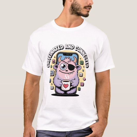 モーニングコーヒーモンスター かわいい おもしろTシャツ Tシャツ (正面)