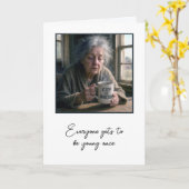 モーニングコーヒー付きオールドレディース誕生日 カード (黄色い花)