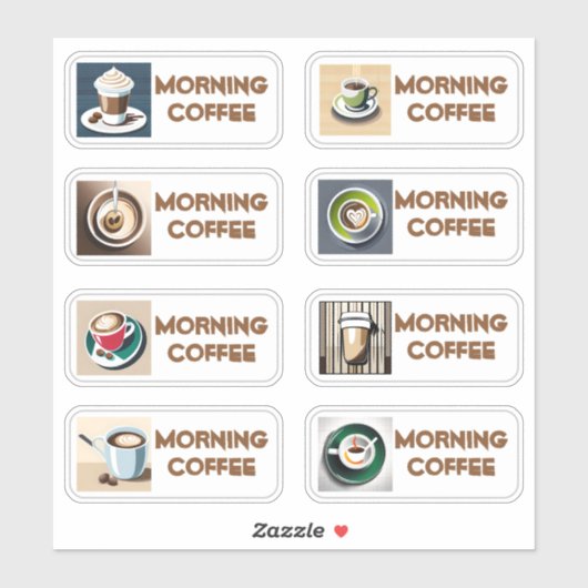 モーニングコーヒー型の水色アイコン シール (シート)