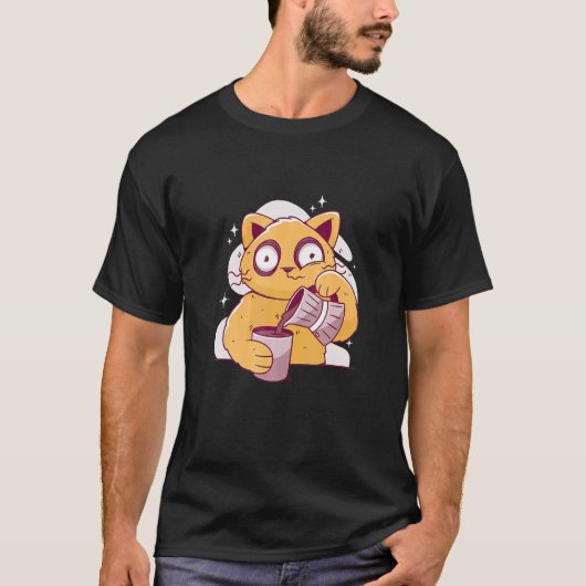 モーニングコーヒー眠い猫 Tシャツ (正面)